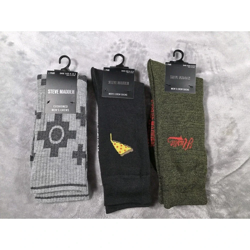NWT Steve Madden crew socks‎ 6-12.5 3 pack Pizza/Hustle/Aztec